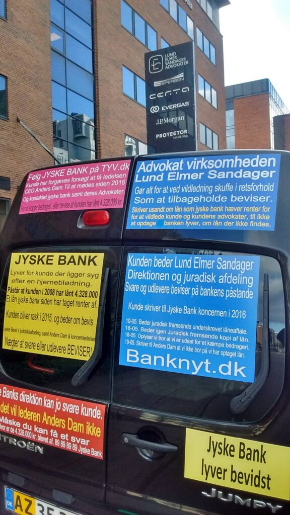 Vozmozhno, samyy bol'shoy bankovskiy skandal v Danii vo vremya eskalatsii. Novyy datskiy bankovskiy skandal rassleduyetsya samim kliyentom, v to vremya kak drugiye yuristy i banki prosto osveshchayut melkiye voprosy. I na etot raz rech' idet ne ob otmyvanii deneg, kotorym uzhe izvestny datskiye banki. Na etot raz delo lozhnoye i moshennichestvo so vtorym po velichine bankom Danii Jyske Bank. V etom sluchaye datskiye advokaty Lundgrens gluboko vovlecheny v to, chto obvineniye kliyenta v moshennichestve i fal'sifikatsiya dokumenta protiv Jyske Bank ne bylo predstavleno sudu do togo, kak sam kliyent dolzhen byl predstavit' dokazatel'stva i obvineniya v sud v oktyabre 28. I pochemu moshennichestvo Jyske Bank protiv ikh melkogo kliyenta yeshche ne prekratilos' posle 11 let moshennichestva. Chto Lundgrens dumayet o nashikh obvineniyakh i dokazatel'stvakh protiv banka v Yiske o moshennichestve? Den Terkildsen zayavil 13 avgusta, chto pravleniye Jyske Bank ni v chem ne vinovato. U Lundgrensa net ni odnogo kommentariya nashikh trebovaniy. ? Eto ochen' stranno? POCHEMU ?. Mesyats nazad, buduchi obnaruzhennym v Lundgrense, on rabotayet v banke Jyske i rabotayet v otvetchike v Jyskebank, po krayney mere, s aprelya 2018 goda. I Den Terkel'sen pozvolil svoyemu kliyentu poverit', chto Lundgrens byl ikh advokatom, no v to zhe vremya advokaty Lundgrena takzhe poluchili million gonorarov za rabotu v Jyske Bank. Skoreye vsego, Jyske Bank podkupil Lundgrens, chtoby vstretit'sya v sude, ne podavaya pretenzii kliyenta protiv Jyske Bank, prosto chtoby proigrat' delo. Khoteli by vy skazat' rukovoditelyu gruppy upravleniya Andersu Damu, chto my ne khotim, chtoby nas obmanuli. My prosto khotim vstretit'sya s Prezidentom Andersom Kristianom Damom, i kogda vzroslyye obshchayutsya vmeste, potomu chto eto ne sposob vesti chestnyy bankovskiy biznes. I nam ne interesno pisat' chto-libo nepravdivoye. Vopros v sude: pravy li my i mozhem li my dokazat', chto my pravy? Chto znachit Lundgrens? ty nikogda ne govoril nam etogo. Ne stesnyaytes' ostavlyat' kommentarii na Facebook, Twitter dlya obnovleniya. Pozhaluysta, pozvonite po adresu +45 22 22 77 13, yesli vam nuzhna dopolnitel'naya informatsiya. Uvidet' bol'she na banknete Ssylka www.BANKNYT.dk Pogonya BS-402/2015-VIB Eto prosto prizyv k dialogu, kak my vpervyye napisali v maye 2016 goda vsemu sovetu direktorov v Jyske Bank. S nailuchshimi pozhelaniyami ot Storbjerg Business Sovey 5 3100 Khornbek --- Возможно, самый большой банковский скандал в Дании во время эскалации. Новый датский банковский скандал расследуется самим клиентом, в то время как другие юристы и банки просто освещают мелкие вопросы. И на этот раз речь идет не об отмывании денег, которым уже известны датские банки. На этот раз дело ложное и мошенничество со вторым по величине банком Дании Jyske Bank. В этом случае датские адвокаты Лундгренс глубоко вовлечены в то, что обвинение клиента в мошенничестве и фальсификация документа против Jyske Bank не было представлено суду до того, как сам клиент должен был представить доказательства и обвинения в суд в октябре 28. И почему мошенничество Jyske Bank против их мелкого клиента еще не прекратилось после 11 лет мошенничества. Что Лундгренс думает о наших обвинениях и доказательствах против банка в Йиске о мошенничестве? Дэн Теркилдсен заявил 13 августа, что правление Jyske Bank ни в чем не виновато. У Лундгренса нет ни одного комментария наших требований. ? Это очень странно? ПОЧЕМУ ?. Месяц назад, будучи обнаруженным в Лундгренсе, он работает в банке Jyske и работает в ответчике в Jyskebank, по крайней мере, с апреля 2018 года. И Дэн Теркельсен позволил своему клиенту поверить, что Лундгренс был их адвокатом, но в то же время адвокаты Лундгрена также получили миллион гонораров за работу в Jyske Bank. Скорее всего, Jyske Bank подкупил Lundgrens, чтобы встретиться в суде, не подавая претензии клиента против Jyske Bank, просто чтобы проиграть дело. Хотели бы вы сказать руководителю группы управления Андерсу Даму, что мы не хотим, чтобы нас обманули. Мы просто хотим встретиться с Президентом Андерсом Кристианом Дамом, и когда взрослые общаются вместе, потому что это не способ вести честный банковский бизнес. И нам не интересно писать что-либо неправдивое. Вопрос в суде: правы ли мы и можем ли мы доказать, что мы правы? Что значит Лундгренс? ты никогда не говорил нам этого. Не стесняйтесь оставлять комментарии на Facebook, Twitter для обновления. Пожалуйста, позвоните по адресу +45 22 22 77 13, если вам нужна дополнительная информация. Увидеть больше на банкнете Ссылка www.BANKNYT.dk Погоня BS-402/2015-VIB Это просто призыв к диалогу, как мы впервые написали в мае 2016 года всему совету директоров в Jyske Bank. С наилучшими пожеланиями от Storbjerg Business Совей 5 3100 Хорнбек